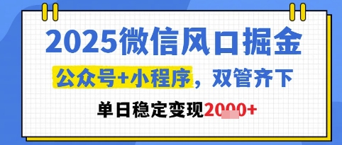 2025微信风口掘金，公众号+小程序双管齐下，单日稳定变现1k+【揭秘】-闲赋网
