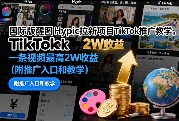 国际版醒图Hypic拉新项目TikTok推广教学，一条视频最高2W收益(附推广入口和教学)-闲赋网