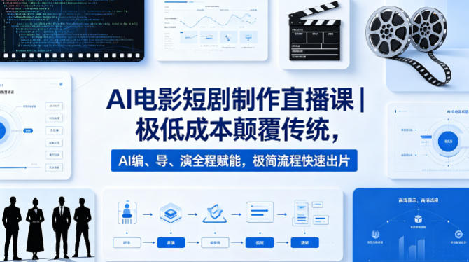 AI电影短剧制作直播课｜极低成本颠覆传统，AI编、导、演全程赋能，极简流程快速出片-闲赋网