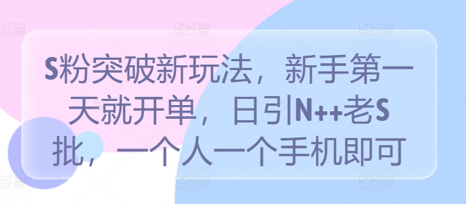 S粉突破新玩法，新手第一天就开单，日引N++老S批，一个人一个手机即可【揭秘】-闲赋网