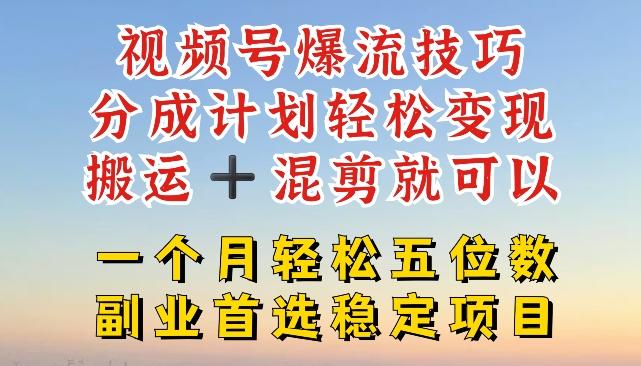 视频号爆流技巧，分成计划轻松变现，搬运 +混剪就可以，一个月轻松五位数稳定项目【揭秘】-闲赋网