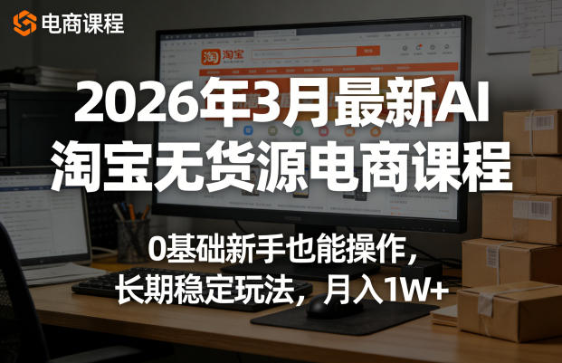 2026年3月最新AI淘宝无货源电商课程，0基础新手也能操作，长期稳定玩法，月入1W+(更新0415)-闲赋网