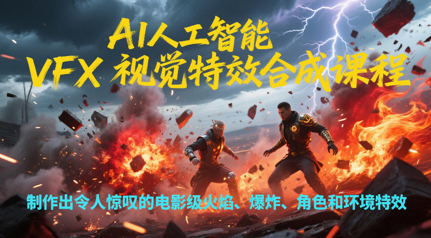 AI人工智能VFX视觉特效合成课程，制作出令人惊叹的电影级火焰、爆炸、角色和环境特效-闲赋网