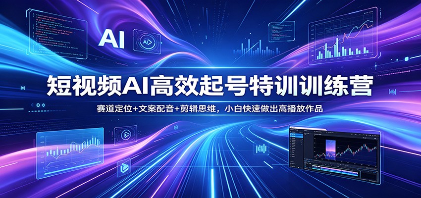 短视频AI高效起号特训训练营：赛道定位+文案配音+剪辑思维，小白快速做出高播放作品-闲赋网