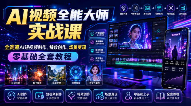 AI视频全能大师实战课｜全赛道AI短视频制作、特效创作、场景变现零基础全套教程-闲赋网