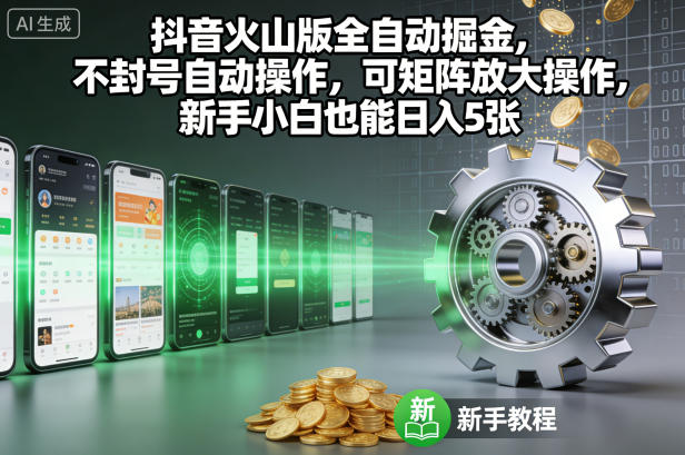 抖音火山版全自动掘金，不封号自动操作，可矩阵放大操作，新手小白也能日入5张【揭秘】-闲赋网