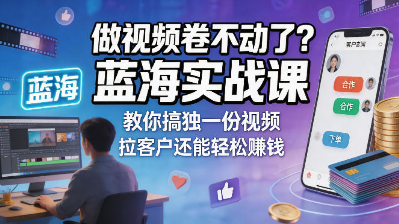 做视频卷不动了？蓝海实战课教你搞独一份视频，拉客户还能轻松賺钱！【原创双语字幕】-闲赋网