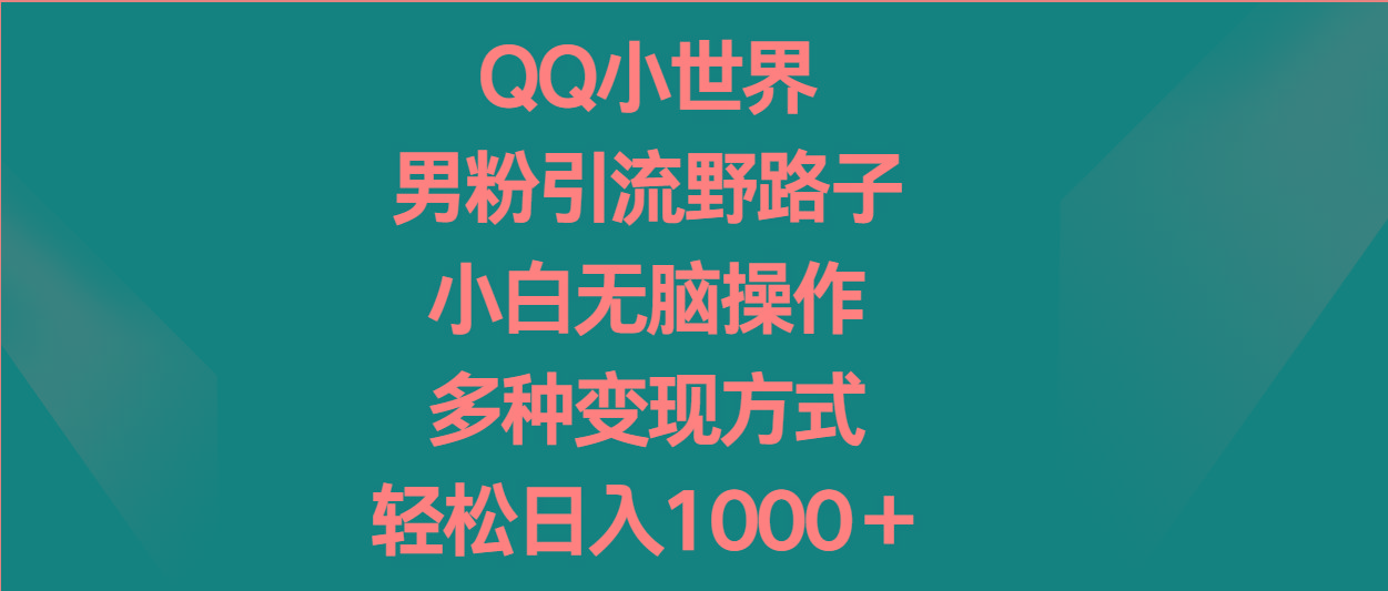 QQ小世界男粉引流野路子，小白无脑操作，多种变现方式轻松日入1000＋-闲赋网