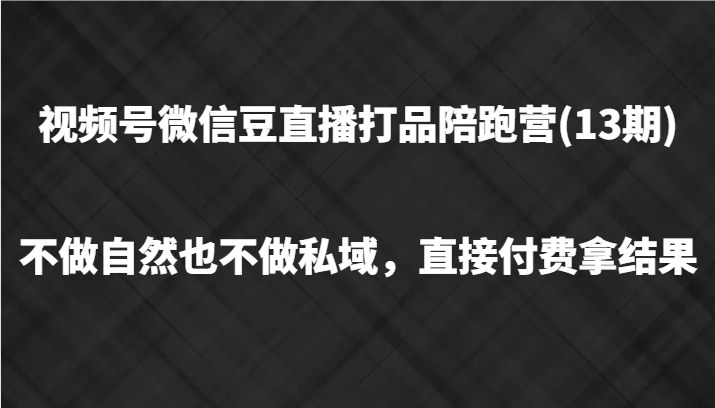 视频号微信豆直播打品陪跑(13期)，不做不自然流不做私域，直接付费拿结果-闲赋网