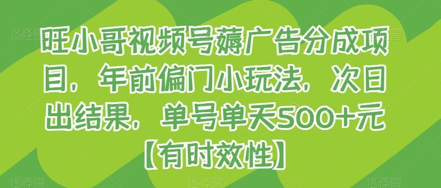 旺小哥视频号薅广告分成项目，年前偏门小玩法，次日出结果，单号单天500+元【有时效性】-闲赋网
