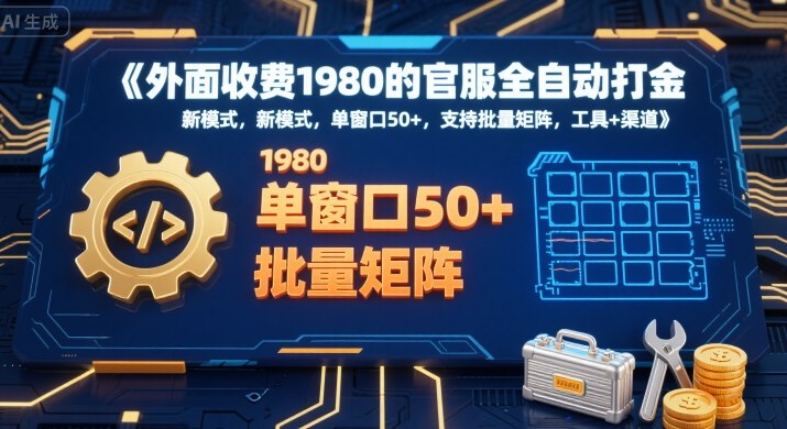 外面收费1980的官服全自动打金，新模式，单窗口50+，支持批量矩阵，工具+渠道【揭秘】-闲赋网