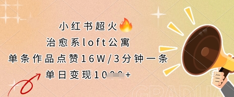 小红书超火的治愈系loft公寓，单条作品点赞16W，3分钟一条，单日变现数张-闲赋网