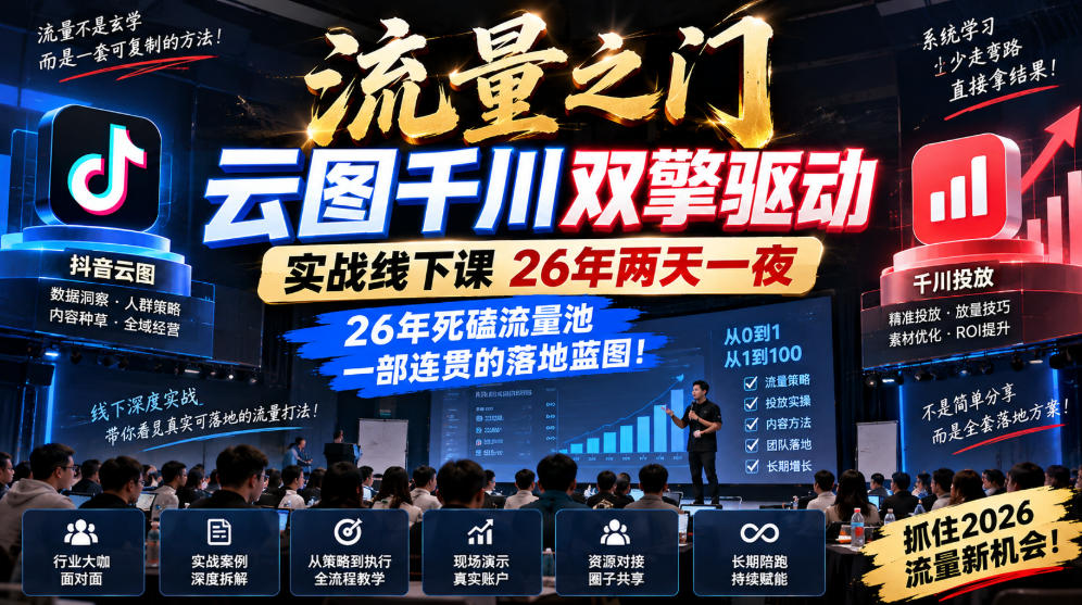 b7b9581e28ba04cf2504c0a25ef1e453.jpeg 流量之门-云图千川双擎驱动实战线下课26年两天一夜,26年死磕流量池一部连贯的落地蓝图!