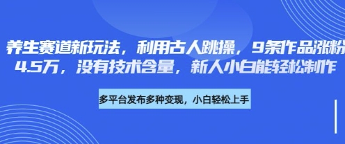 养生赛道新玩法，利用古人跳操，9条作品涨粉4.5W，没有技术含量，新人小白能轻松制作-闲赋网