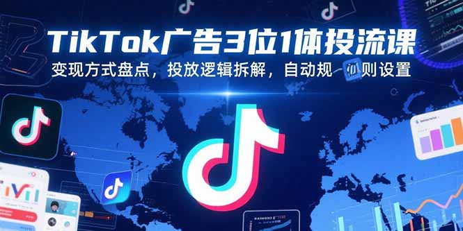 TikTok广告3位1体投流课，变现方式盘点，投放逻辑拆解，自动规则设置-闲赋网