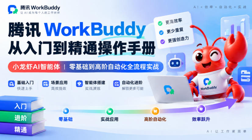 b8a27091d7a90aad1842776f080ae705.jpeg 腾讯WorkBuddy从入门到精通操作手册|小龙虾AI智能体,零基础到高阶自动化全流程实战【文档】