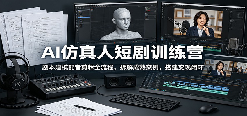 AI仿真人短剧训练营：剧本建模配音剪辑全流程，拆解成熟案例，搭建变现闭环-闲赋网