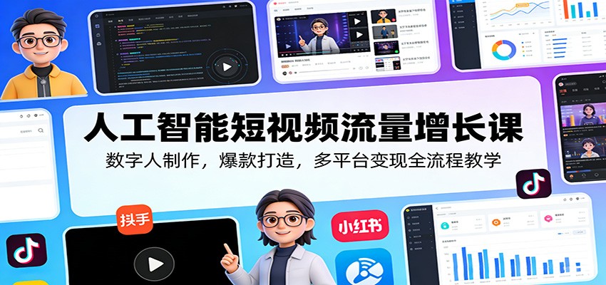 人工智能短视频流量增长课：数字人制作，爆款打造，多平台变现全流程教学-闲赋网
