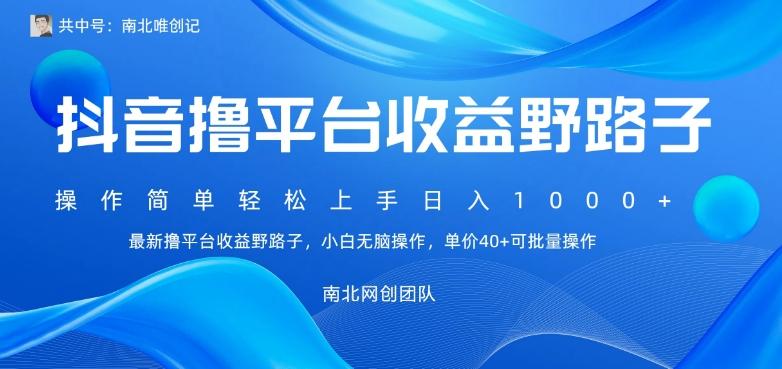 最新撸抖音平台收益野路子，操作简单，单价高，小白可无脑操作可日入1000+-闲赋网