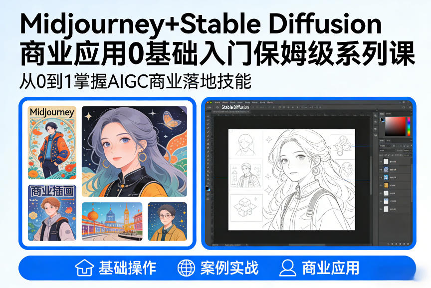 AIGC商业应用Midjourney+Stable Diffusion教程，0基础入门保姆级系列课-闲赋网