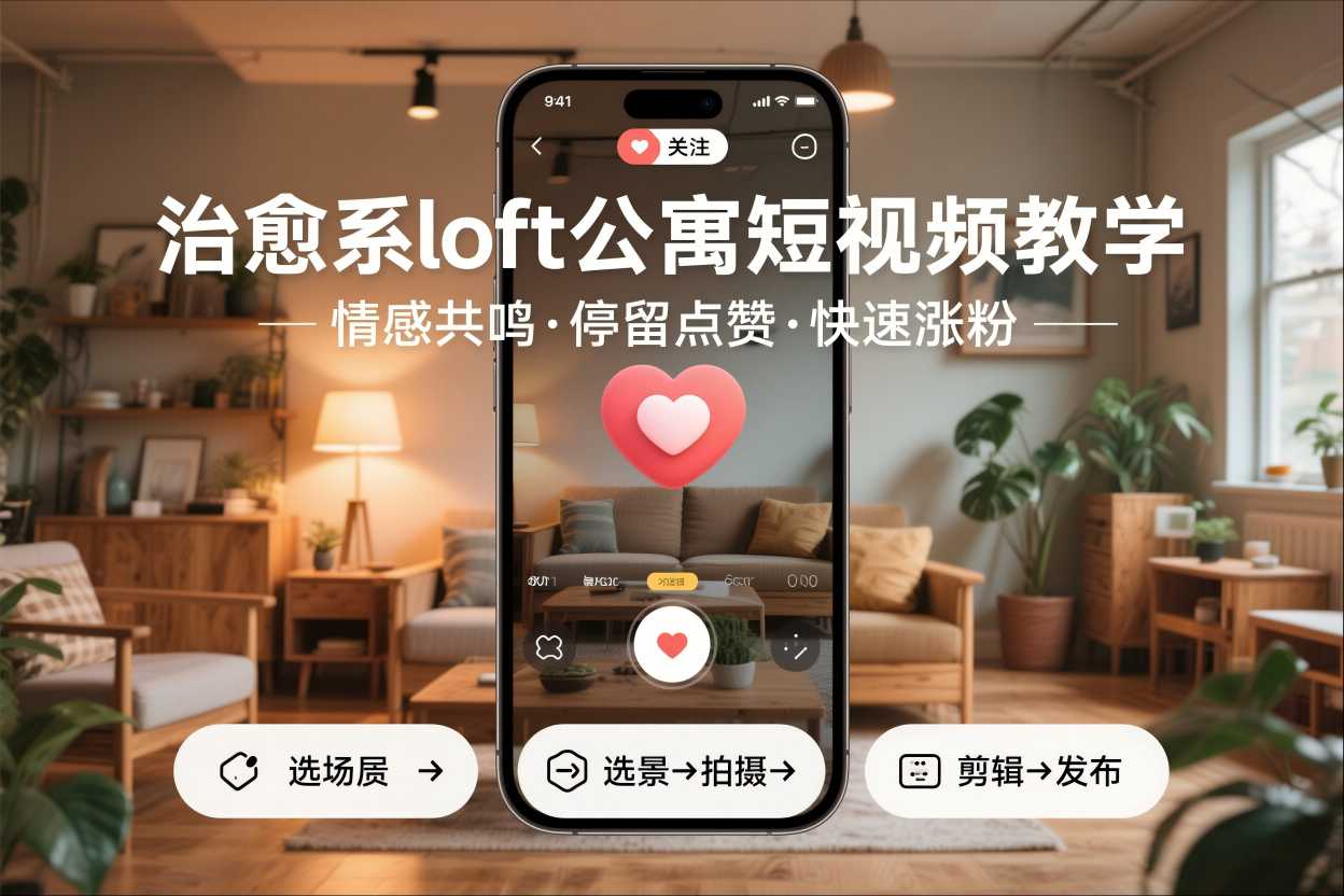 治愈系loft公寓短视频制作教学，情感共鸣引停留点赞关注，快速起号涨粉-闲赋网