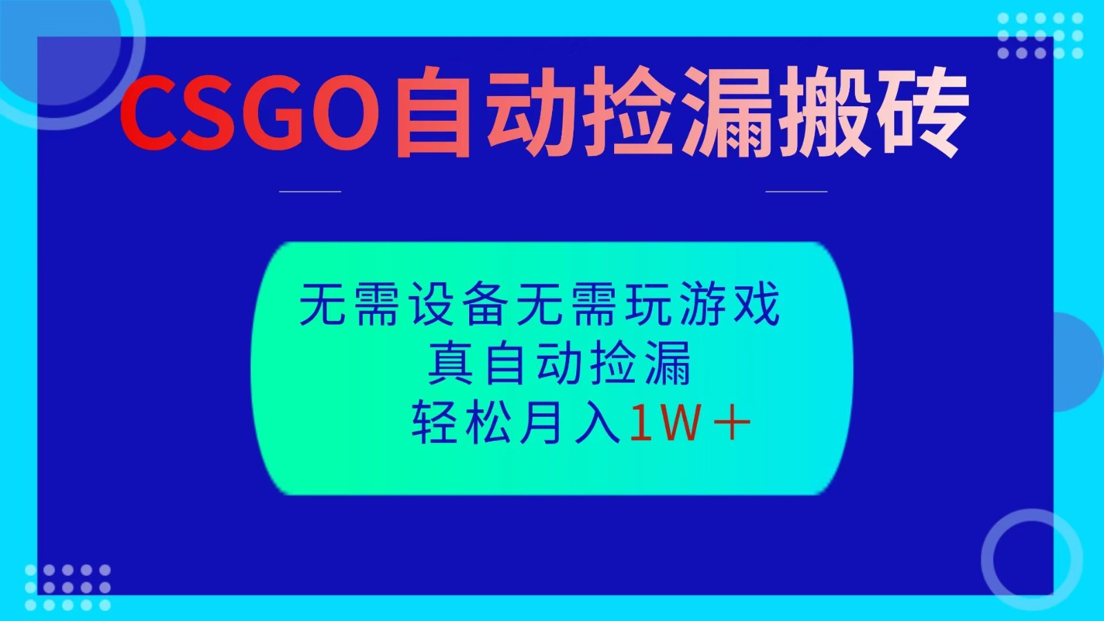 CSGO自动捡漏搬砖，当天操作当天见结果，无需了解游戏，包教包会包落地-闲赋网
