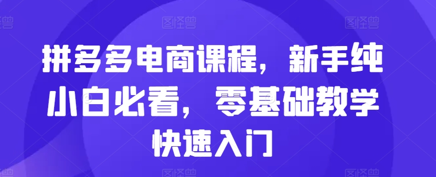 拼多多电商课程，新手纯小白必看，零基础教学快速入门-闲赋网