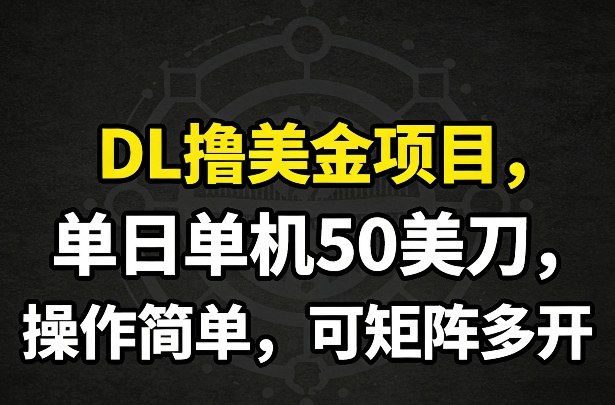 DL撸美金项目，单日单机50美刀，操作简单，可矩阵多开-闲赋网