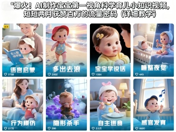 爆火！AI制作宝宝第一视角科学育儿小知识视频，短短两月获赞百万的流量密码(详细教学)-闲赋网