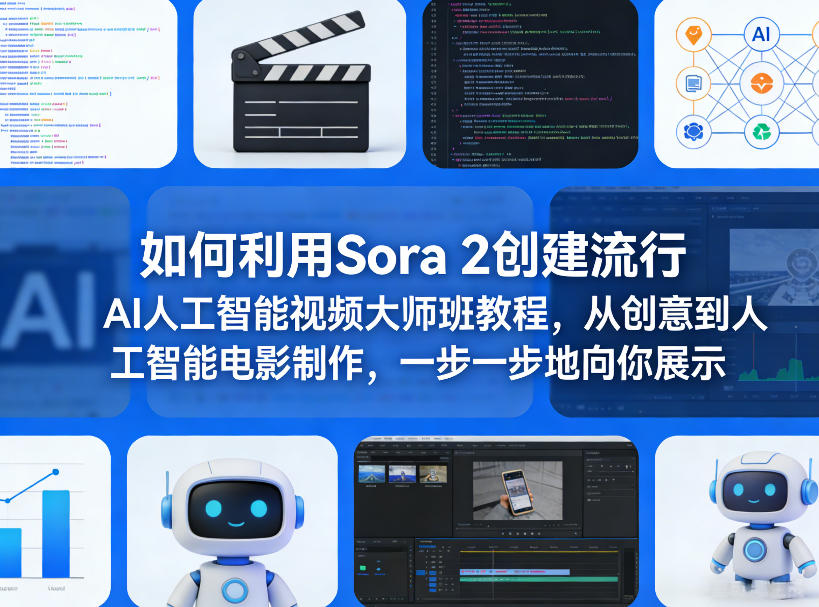 如何利用Sora 2创建流行AI人工智能视频大师班教程，从创意到人工智能电影制作，一步一步地向你展示-闲赋网
