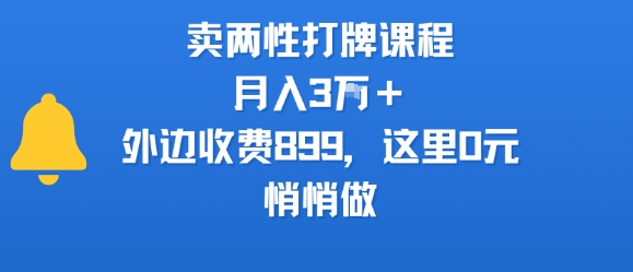 卖两性打牌课程，月入3W+外边收费899的课程，这里0元，悄悄做-闲赋网