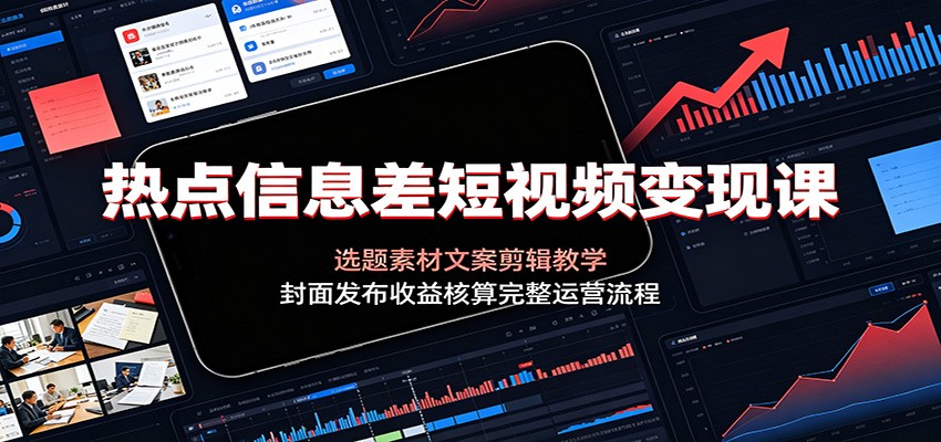热点信息差短视频变现课：选题素材文案剪辑教学，封面发布收益核算完整运营流程-闲赋网