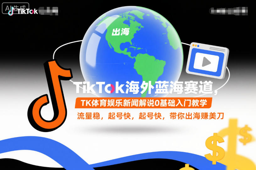 TikTok海外蓝海赛道，TK体育娱乐新闻解说0基础入门教学，流量稳，起号快，带你出海賺美刀-闲赋网