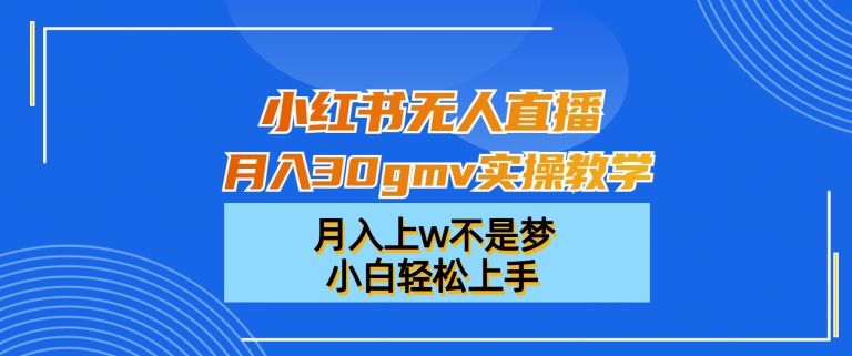 小红书无人直播月入30gmv实操教学，月入上w不是梦，小白轻松上手【揭秘】-闲赋网