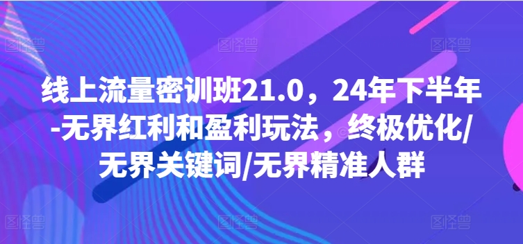 线上流量密训班21.0，24年下半年-无界红利和盈利玩法，终极优化/无界关键词/无界精准人群-闲赋网