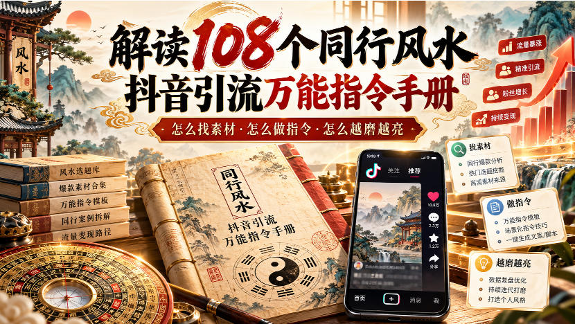 解读108个同行风水抖音引流万能指令手册，怎么找素材·怎么做指令·怎么越磨越亮【文档】-闲赋网