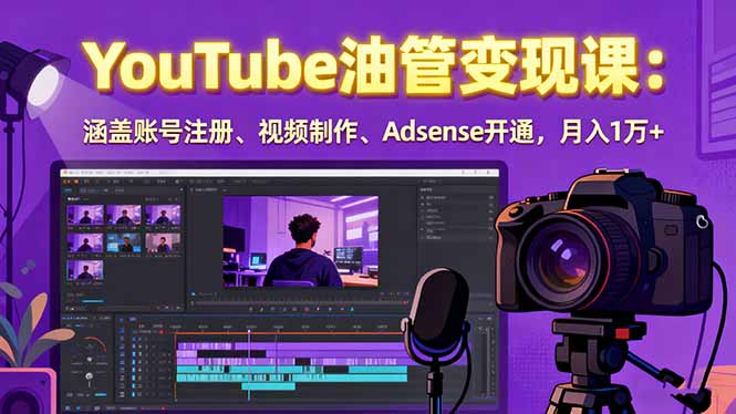 2025YouTube油管变现课：涵盖账号注册、视频制作、Adsense开通，月入1万+-闲赋网