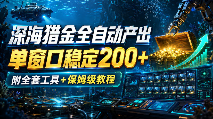深海猎金全自动产出，单窗口稳定200+，附全套工具+保姆级教程【揭秘】-闲赋网