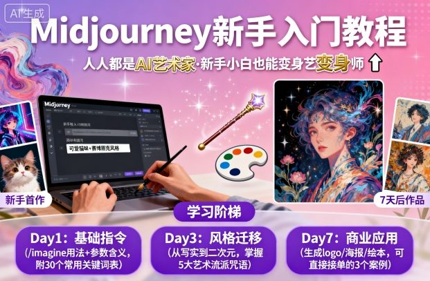 midjourney新手入门教程：人人都是AI艺术家，新手小白也能变身艺术大师-闲赋网