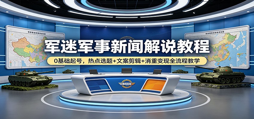 军迷军事新闻解说教程：0基础起号，热点选题+文案剪辑+消重变现全流程教学-闲赋网