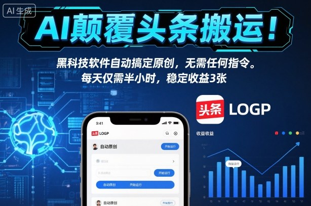 AI颠覆头条搬运！黑科技软件自动搞定原创，无需任何指令。每天仅需半小时，稳定收益3张【揭秘】-闲赋网