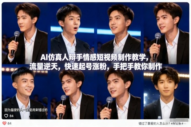 AI仿真人辩手情感短视频制作教学，流量逆天，快速起号涨粉，手把手教你制作-闲赋网