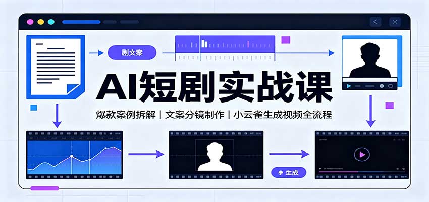 AI短剧实战课：爆款案例拆解，文案分镜制作，小云雀生成视频全流程-闲赋网