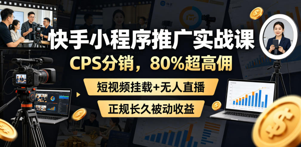 c28bb844dd294fe999ffe49d4a639550.jpeg 快手小程序推广实战课,CPS分销,80%超高佣,短视频挂载+无人直播,正规长久被动收益