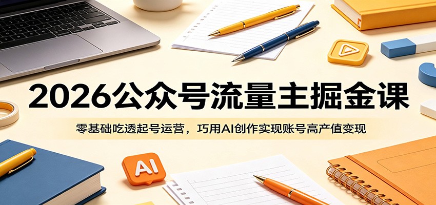 2026公众号流量主掘金课：零基础吃透起号运营，巧用AI创作实现账号高产值变现-闲赋网
