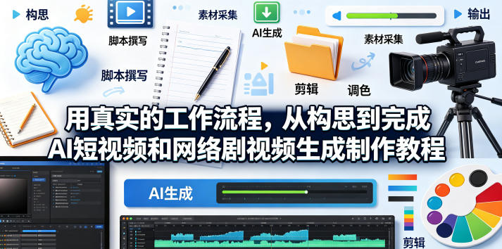 用真实的工作流程，从构思到完成AI短视频和网络剧视频生成制作教程-中英字幕-闲赋网