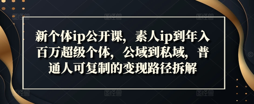 新个体ip公开课，素人ip到年入百万超级个体，公域到私域，普通人可复制的变现路径拆解-闲赋网