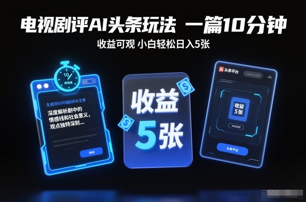 电视剧评AI头条玩法，一篇10分钟，收益可观，小白轻松日入5张+【独家】-闲赋网