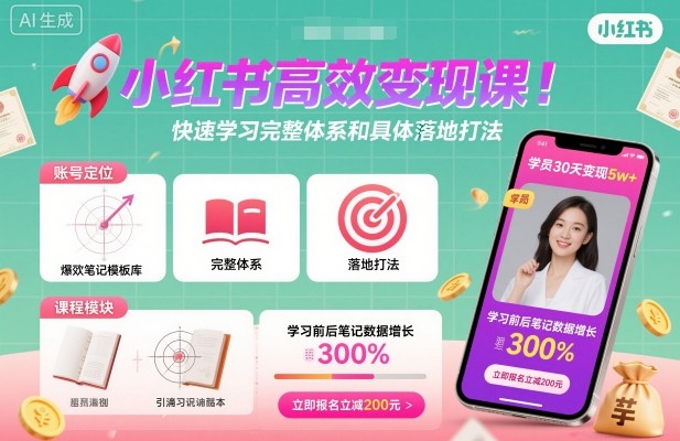 小红书高效变现课，快速学习小红书完整体系和具体落地打法-闲赋网