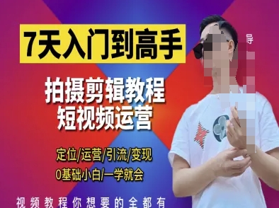 7天入门到高手，短视频剪辑运营高手课，定位 运营 引|流 变现，0基础小白一学就会-闲赋网